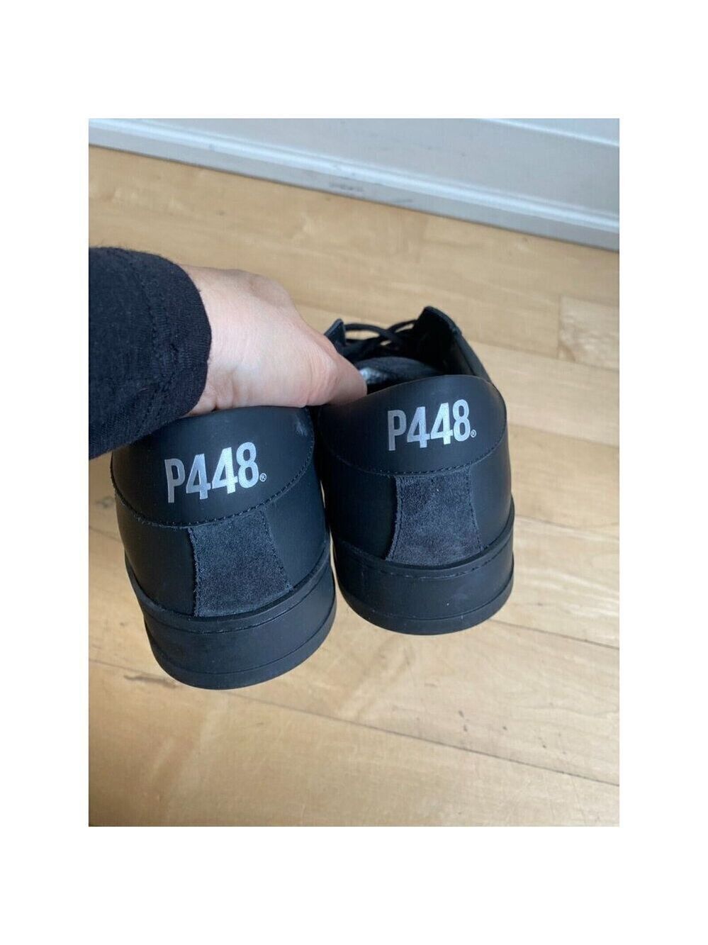 P448 "jack" all black sneakers mens Missized* 41 & 42 leather - Picture 8 of 10